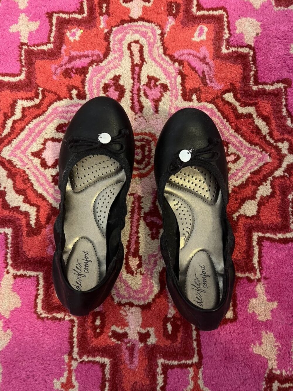DexFlex Comfort Black with Ribbon Bow Pendant Ballet Flat